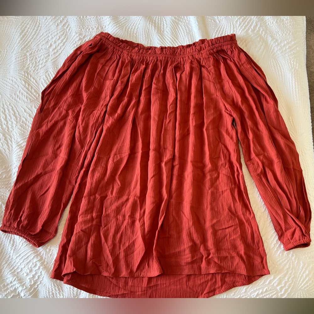 Beachlunchlounge Off the Shoulder Orange Long Split Sleeve Top